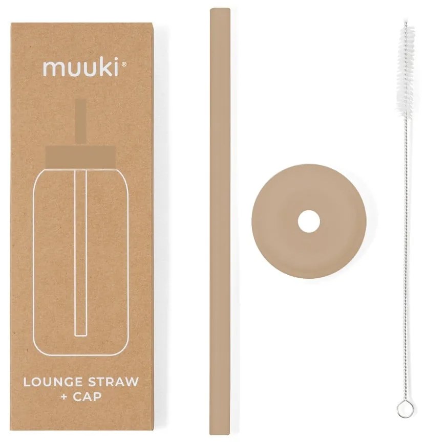 Silikónová slamka s čistiacou kefkou/s viečkom Milk Coffee – Muuki