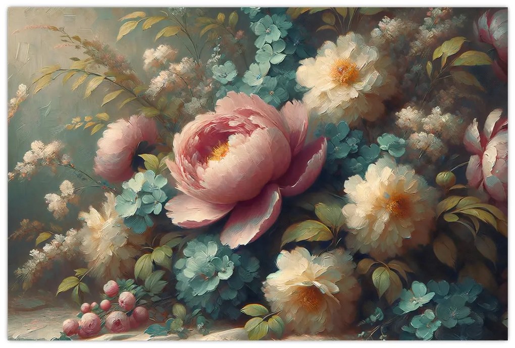 Obraz - Zátišie s kvetmi - maľba (90x60 cm)