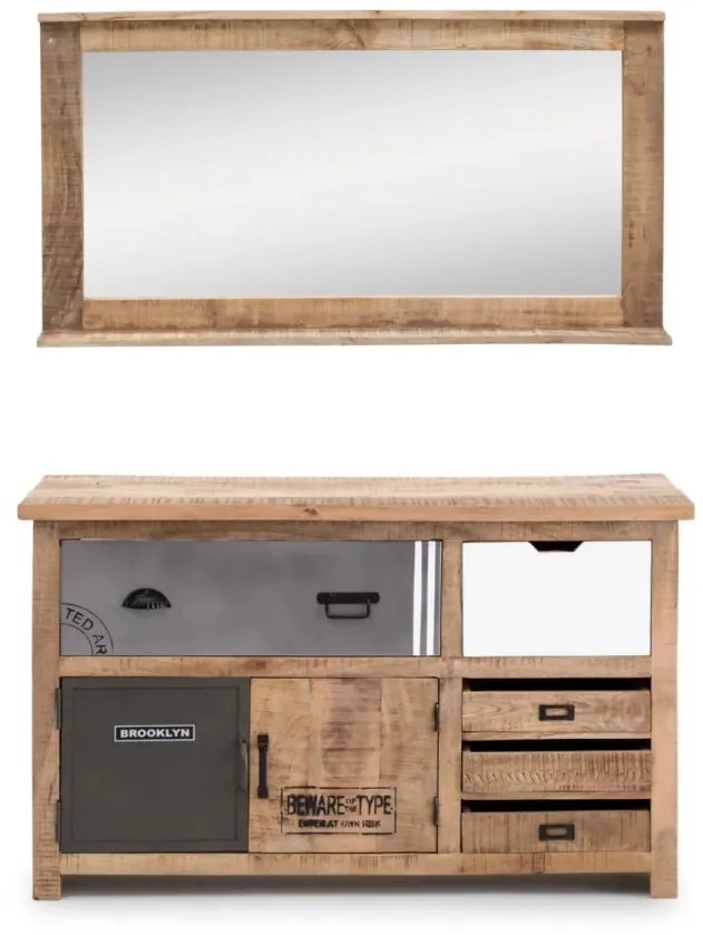 furniture-nabytek.cz - Masivní koupelnové zrcadlo Pune II z mangového dřeva, lakované, přírodní barva – 124×65 cm