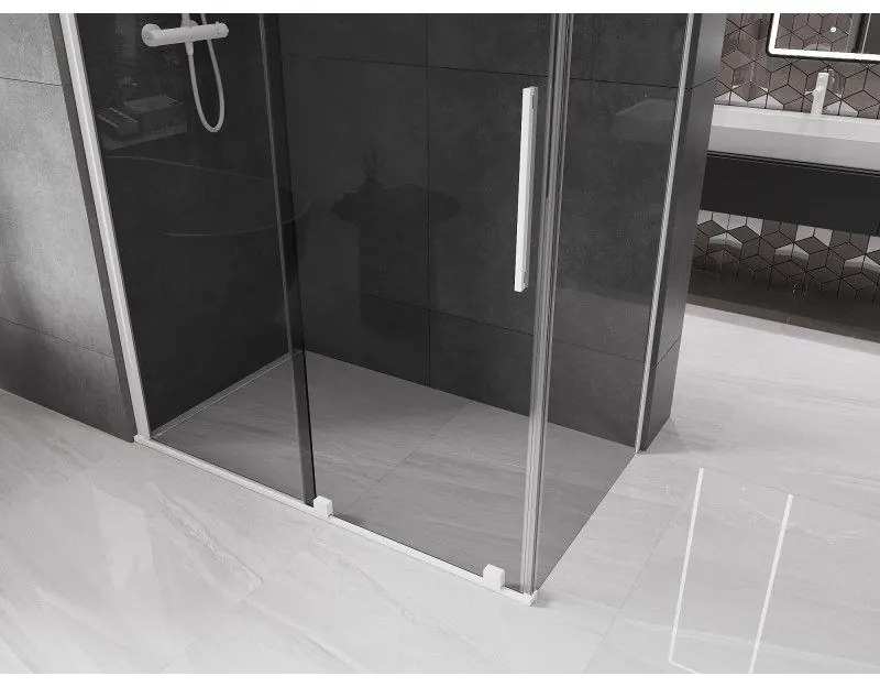 Mexen Velar, sprchový kút s posuvnými dverami 140 x 80 cm, 8mm šedé sklo, biela matná, 871-140-080-41-20