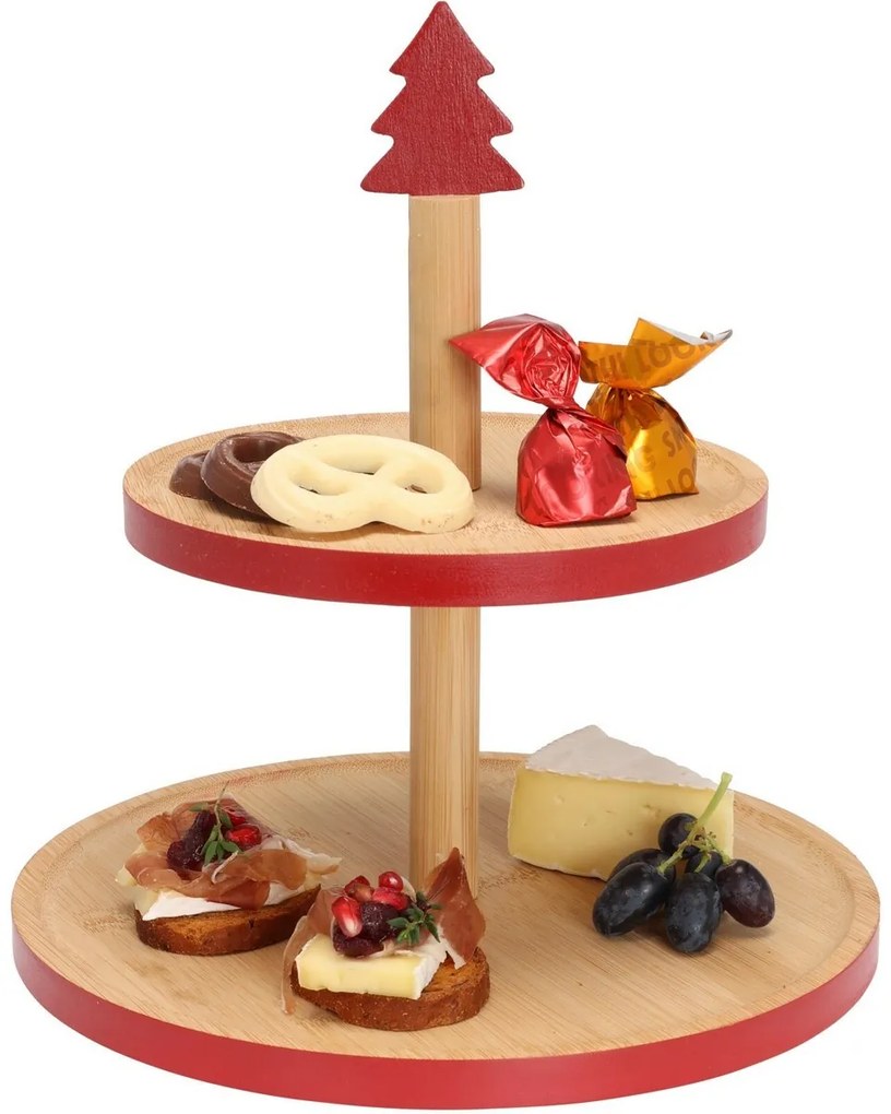 Bambusový etažér na cukroví 2 poschodia, červená