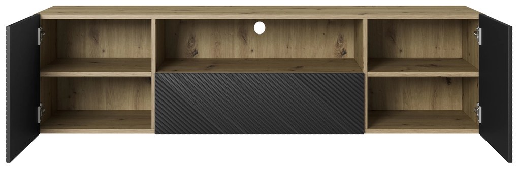 Závesný TV stolík Asha 167 cm s otvorenou policou - artisan / čierny mat