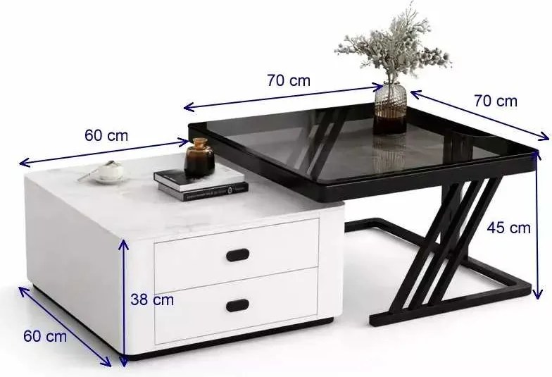 LuxuryForm DESIGN Konferenčný stolík BOLT 70 × 70 / 60 × 60 cm – biely / zlatý (set 2 ks)
