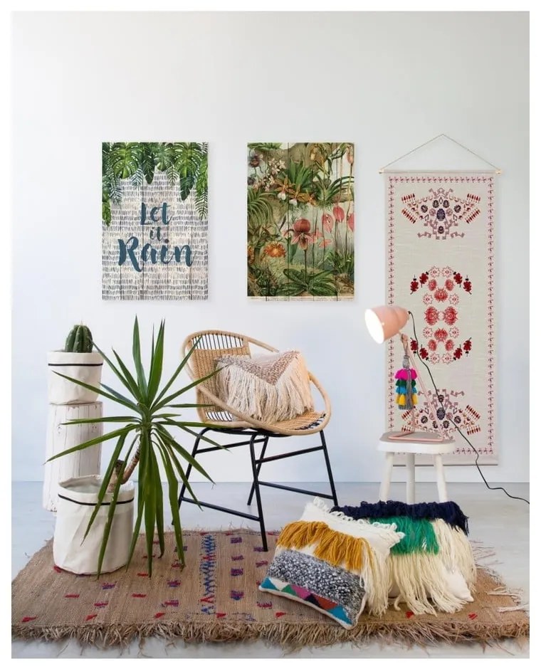 Nástenná dekorácia z borovicového dreva Madre Selva Jungle Flowers, 60 × 40 cm