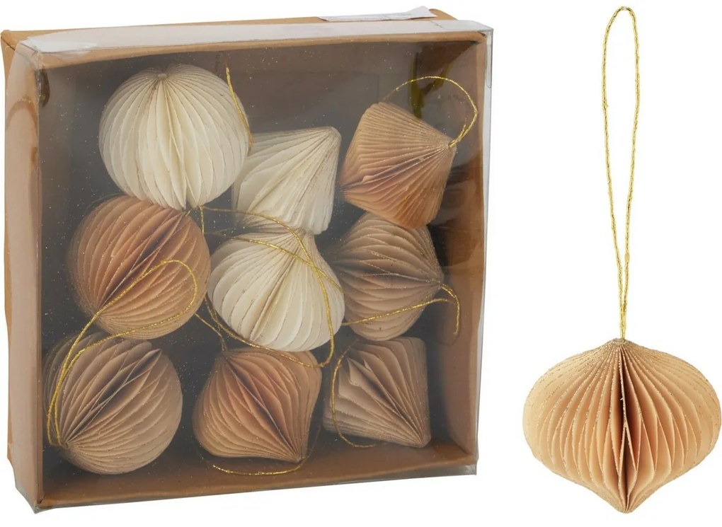 Súprava 9 ks vianočných ozdôb Ornaments, zlato-béžová, 6 cm, honeycomb