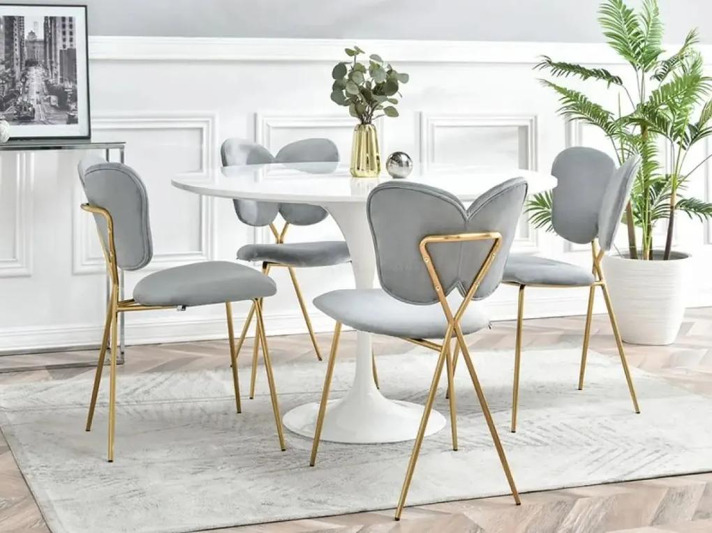 Dizajnová jedálenská stolička FLYN šedá + zlaté nohy