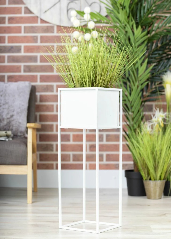 KOVOVÝ KVETINÁČ SO STOJANOM PLAIN 70X24 CM BIELA