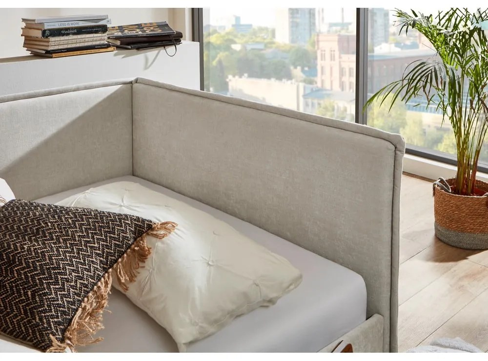 Béžová čalúnená rohová detská posteľ s úložným priestorom s roštom 140x200 cm Fun – Meise Möbel