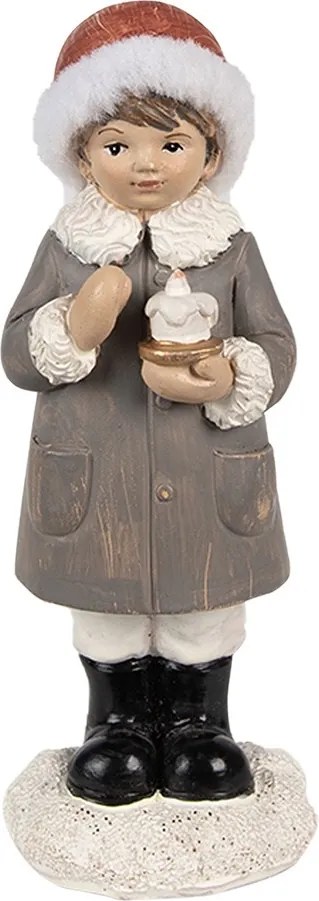 Šedá vianočná dekorácia socha dievča so sviečkou - 6*6*14 cm