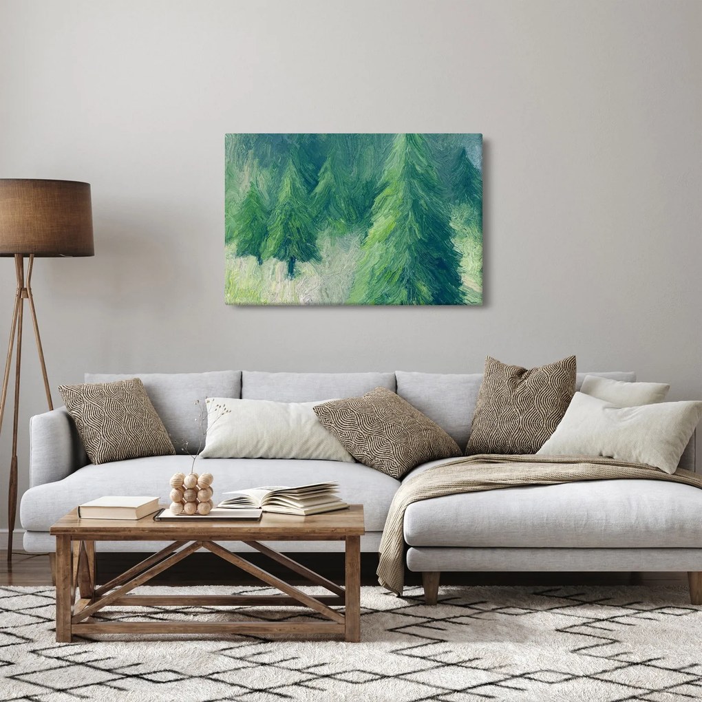Obraz - Maľované ihličnany (90x60 cm)