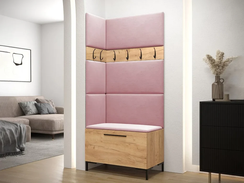 Predsieňová zostava Frunofta IV, Farby: dub craft, Farba čalúnenia:: ekokoža Soft 011 (čierna)
