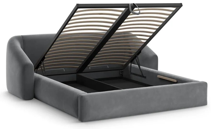 Sivá čalúnená dvojlôžková posteľ s úložným priestorom s roštom 160x200 cm Campi – Cosmopolitan Design