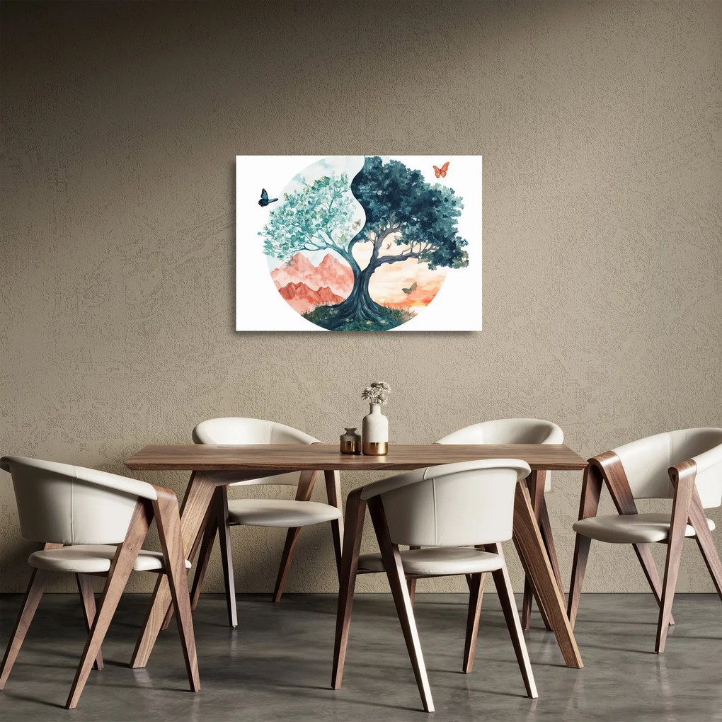 Sklenený obraz – Akvarelový strom plný života (70x50 cm)