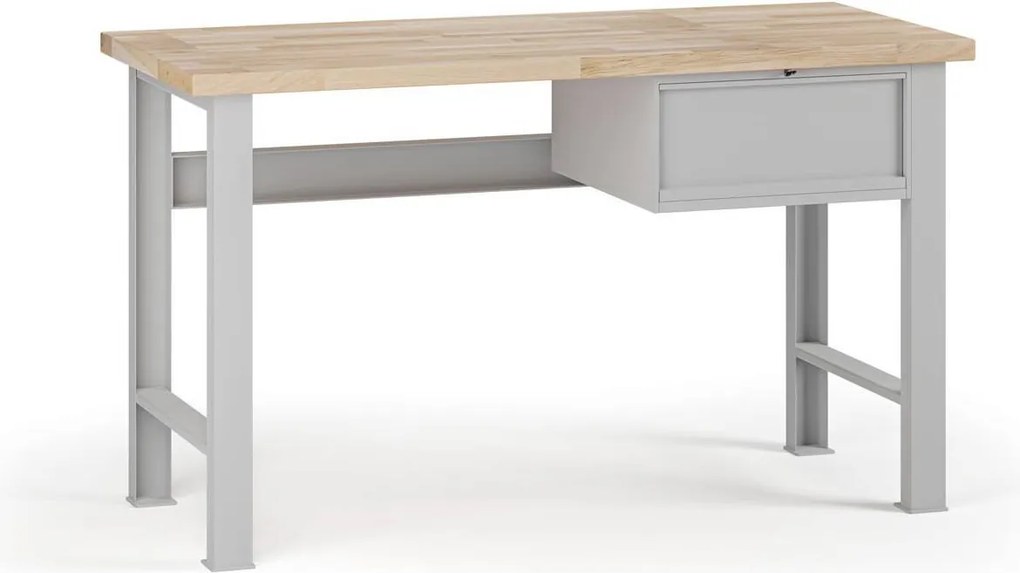 Dielenský pracovný stôl G7, buková škárovka, 1500 x 800 x 840 mm, 1x kontajner, 1 zásuvka, sivá