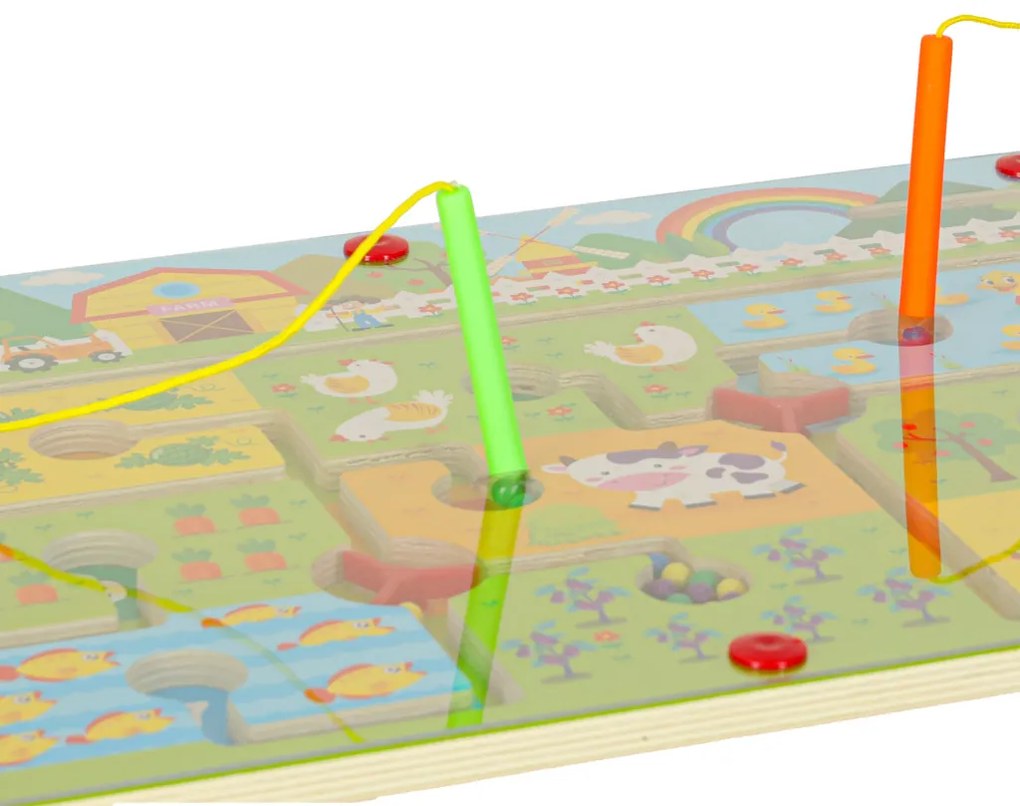 KIK Magnetická cestovná hra Bludisko – Farma pre deti 3+ | Drevené, s magnetickou fixkou