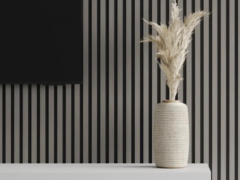 Mexen Lam-F, akustické stenové lamely 275 × 30 cm, plstený podklad 8 mm, technická dyha, dub oceľový, S105-275307-3015-006