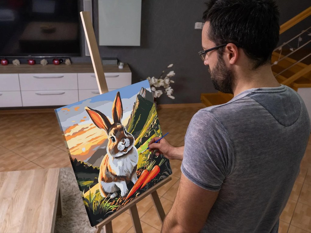 Gario Maľovanie podľa čísel Veselý zajačik s mrkvou Rozmery: 50 x 50 cm, Rámovanie: S vnútorným rámom