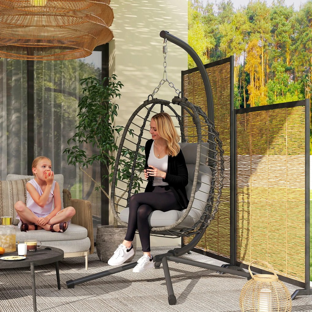 Závesná stolička Outsunny s skladacím rámom a woven živicou, závesné vajíčko, hojdačka, vankúš a vankúšik, nastaviteľná výška, oceľový rám, do interié