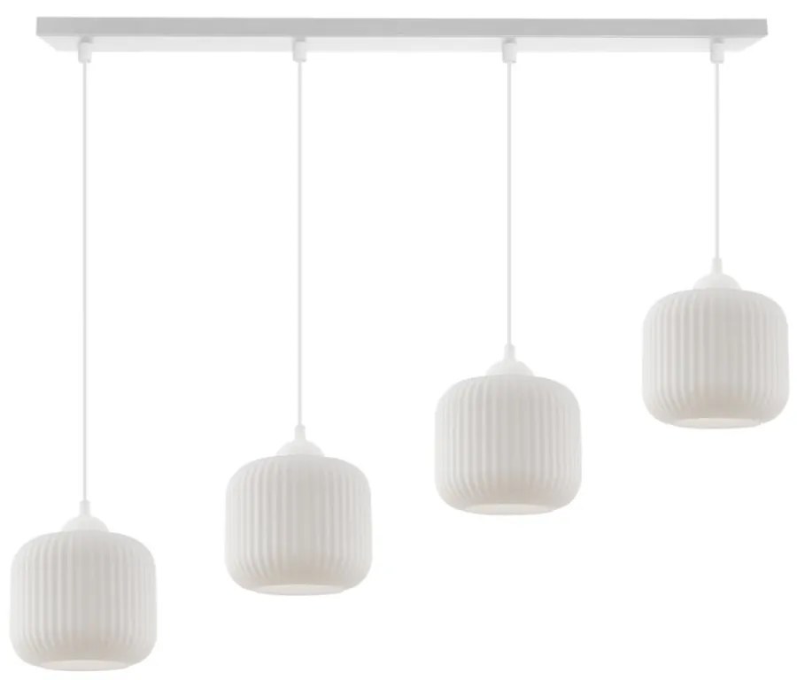 Závesné svietidlo Riffle, 4x biele sklenené tienidlo, w