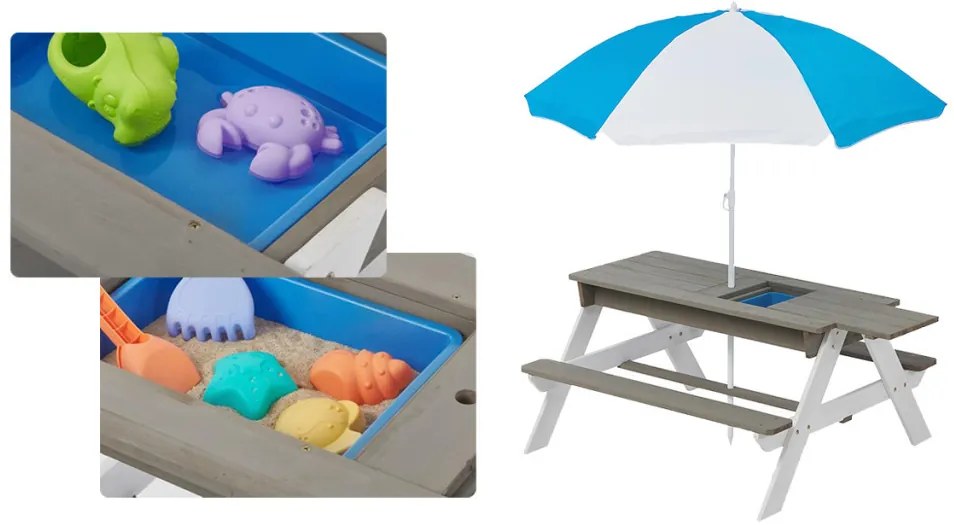 3 v 1 detský piknikový stôl s dáždnikom