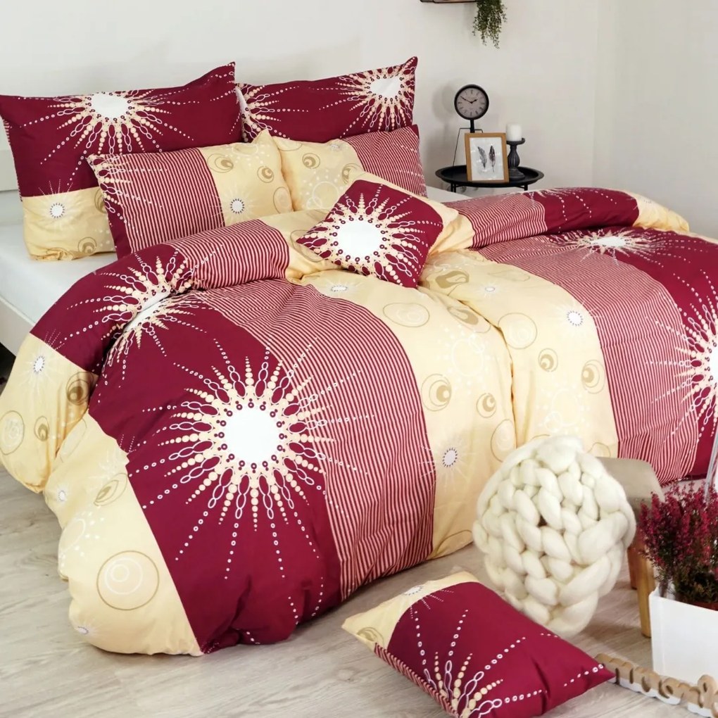 Obliečky bavlnené Tilia bordové EMI: Francúzsky set1 200x220 + 2x (70x90)