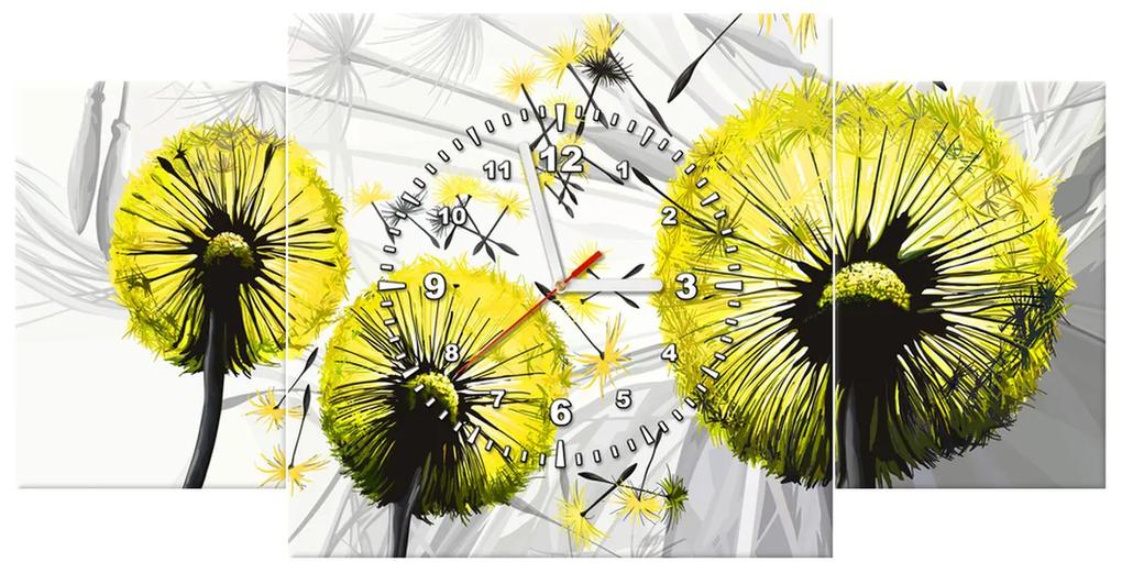Gario Obraz s hodinami Krásne žlté púpavy - 3 dielny Rozmery: 30 x 90 cm