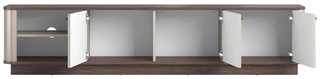 TV skrinka Vesper 3D 187 cm na sokli - kašmír / orech / zlaté úchytky