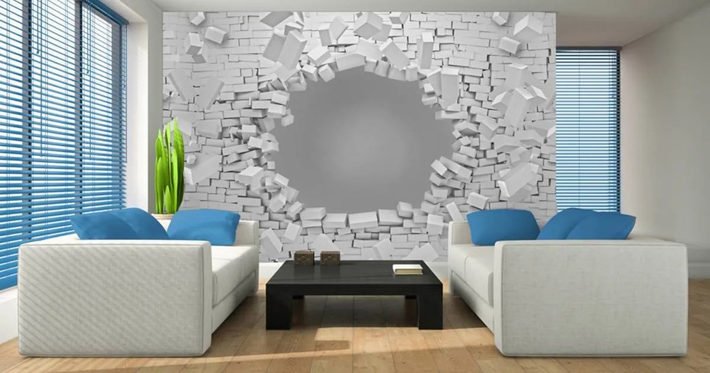 Fototapeta - 3D explózie tehlové múry (254x184 cm)