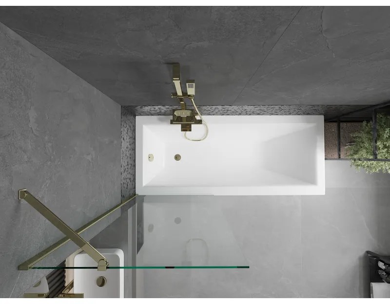 Mexen Next, vaňová zástena 1-krídlová 70 x 150 cm, fixné krídlo, 6 mm číre sklo, zlatý profil, 895-070-000-00-00-50