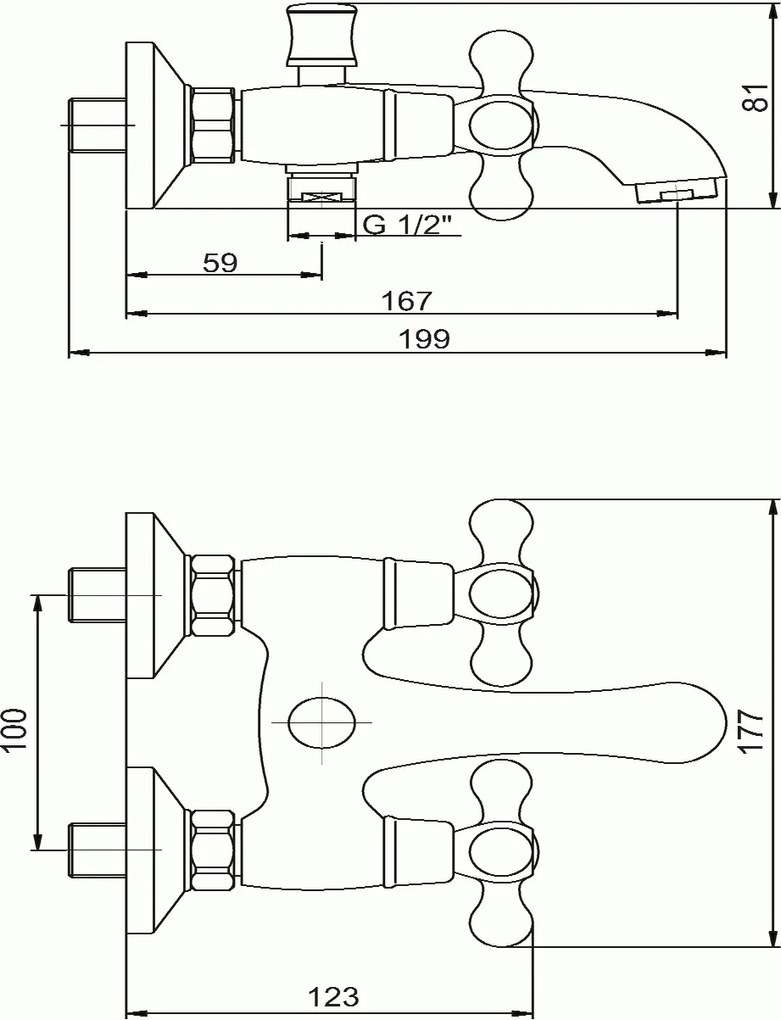 Novaservis Retro II Vaňová batéria bez príslušenstva 100 mm, chróm, 99124/1,0