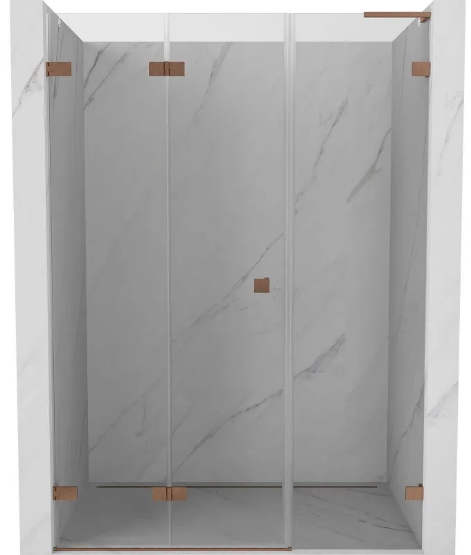 Mexen Lunar-F, L skladacie ľavé sprchové dvere 110 cm, 8mm číre sklo, medený matný profil, 836SL-110-050-65-00-L