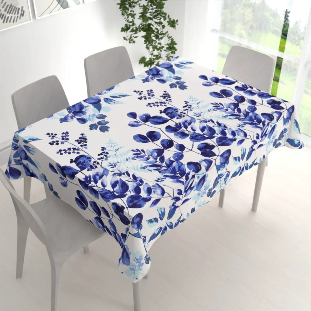 Biante Bavlnený obdĺžnikový obrus Sandra SA-605 Modrý eukalyptus na bielom 60x100 cm
