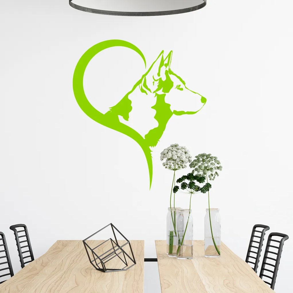 Veselá Stena Samolepka Husky v srdci Farba: žlutá, Veľkosť: 80 x 91 cm