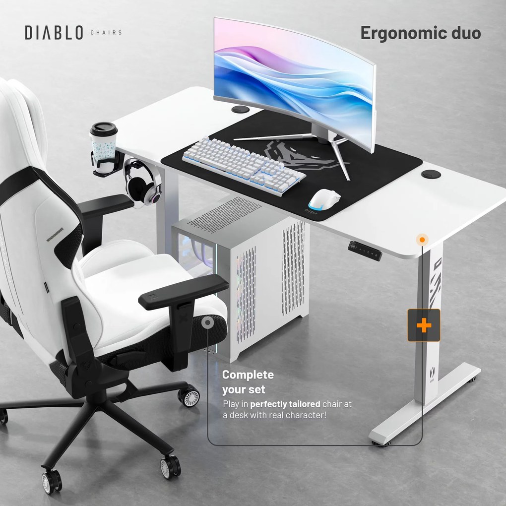 Výškovo nastaviteľný stôl Diablo X-Tensio 1400 biely