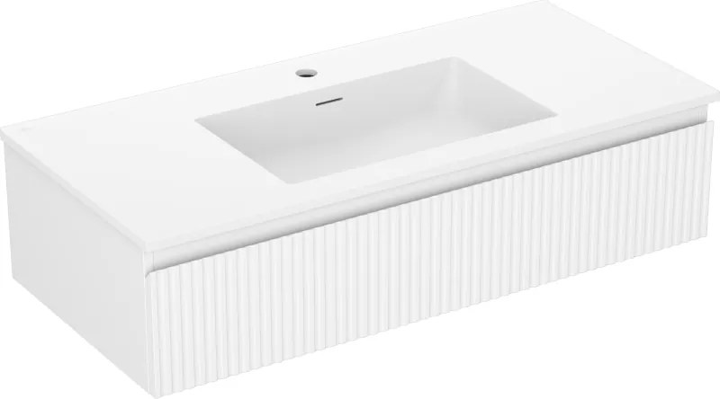 Mexen Rivel, kúpeľňová skrinka 100 cm s umývadlom Otis, 1 zásuvka, drážkovaná, biela matná, 91A20-10023-1-BF01-W18M01
