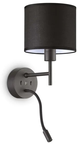 Ideal Lux - LED Flexib. lampa s montúrou SET UP 1xE27/42W+LED/3W/230V USB čierna