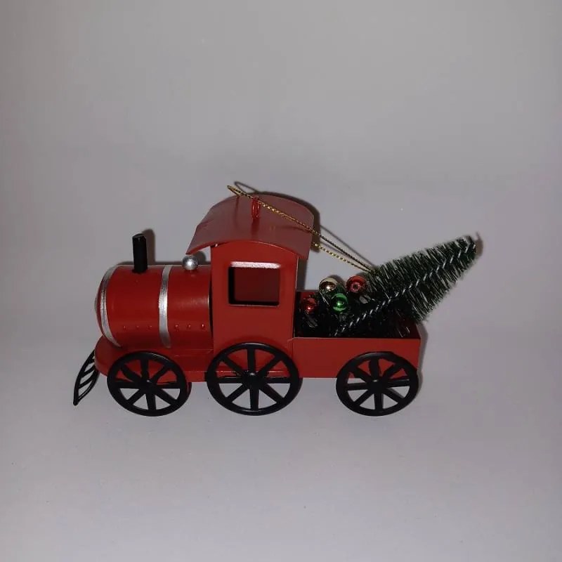 DECOLED Vánoční ozdoba kovová lokomotiva, 15,2 × 4,5 × 8,2 cm, závěsná, červená