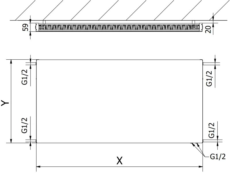 Mexen, Mexen Flat CVF11 panelový radiátor 500 x 1300 mm, spodné pripojenie, 887 W, biely - W611F-050-130-00