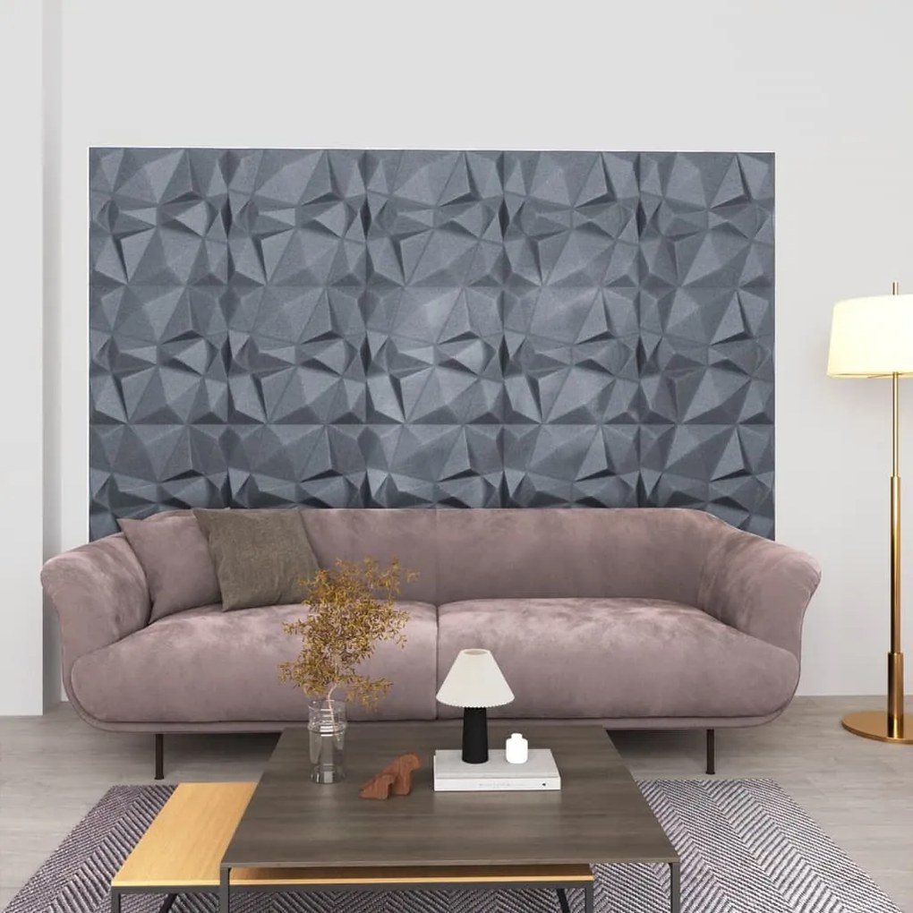 3D nástenné panely 12 ks 50x50 cm, diamantové, sivé 3 m² 340589