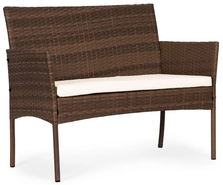 Záhradný set ratanového nábytku: Lavica + stolík + 2 kreslá - hnedá