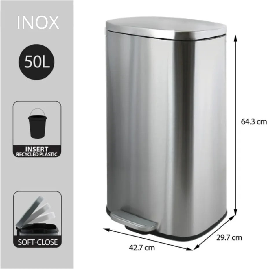 Nášľapný oceľový odpadkový kôš v matne striebornej farbe 50 l Akira – Spirella