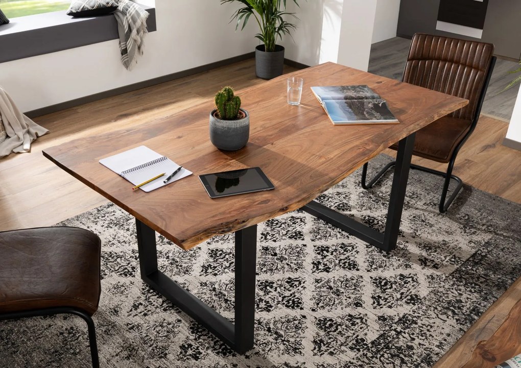 Masiv24 - METALL Jedálenský stôl s tmavošedými nohami 120x90, akácia, prírodná