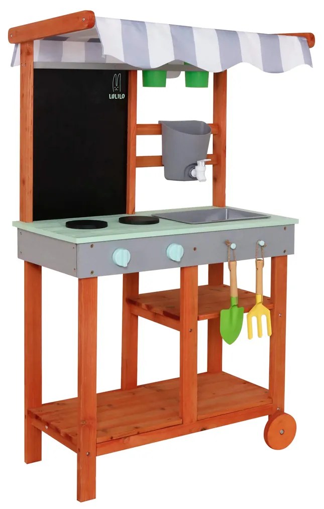 KIK Drevená záhradná kuchyňa na kolieskach príslušenstvo kohútik vonkajšie Lulilo Sableto 116 cm