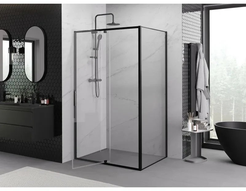 Mexen Exo, sprchovací kút s krídlovými dverami 160 x 75 cm, 6mm číre sklo, čierny profil, 819-160-075-70-00