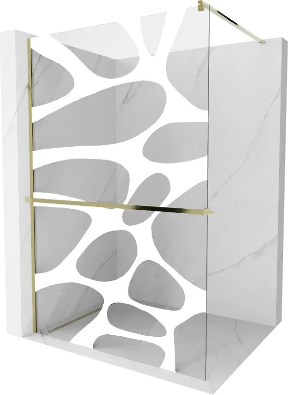 Mexen Kioto+ sprchová stena s poličkou a lištou 100 x 200 cm, transparentnéné/bialy wzór 8 mm, zlatá - 800-100-121-50-97