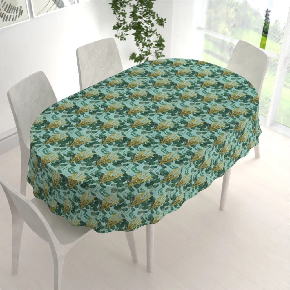 Biante Dekoračný oválny obrus PML-088 Eukalypty na mätovom 100x160 cm