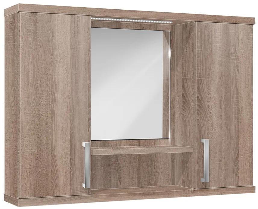 Závesná kúpeľňová skrinka so zrkadlom K11 farba korpusu: Dub sonoma tmavý, farba dvierok: Bielá lesk