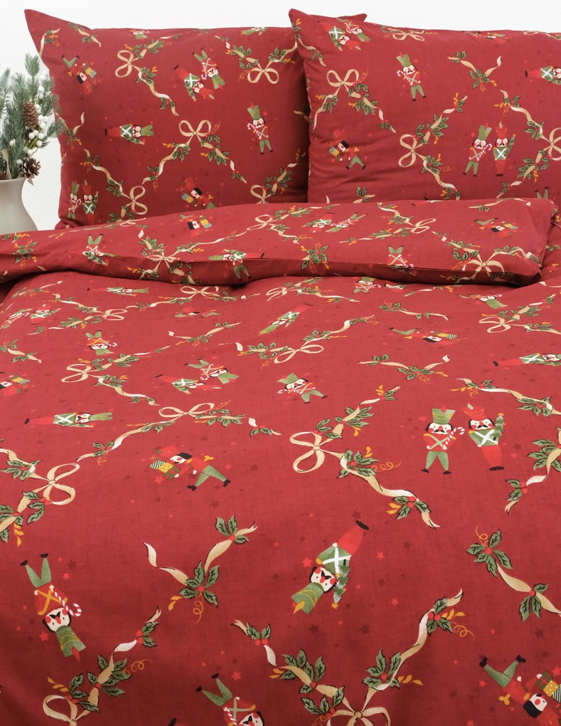 Vianočné predĺžené bavlnené obliečky Renforcé – Luskáčik červené