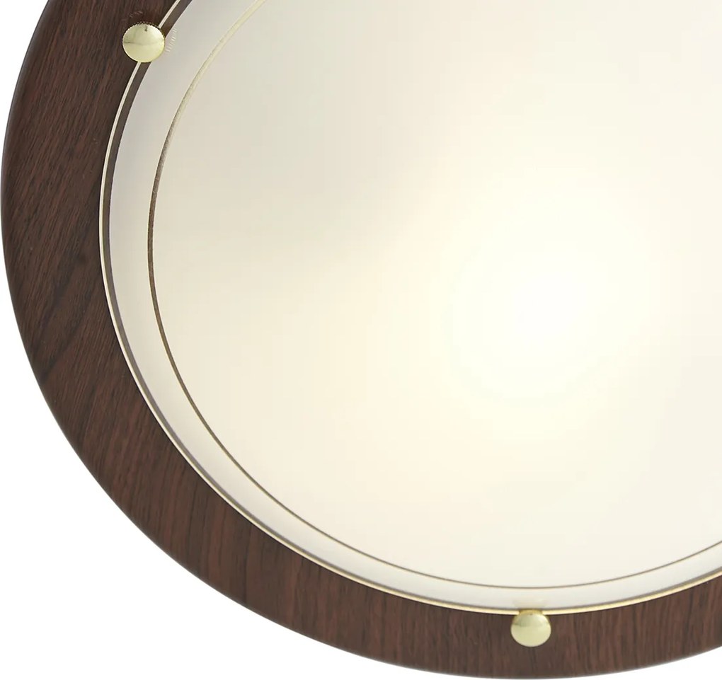 Klasické stropné svietidlo orechové drevo s bielym sklom - Mesiac