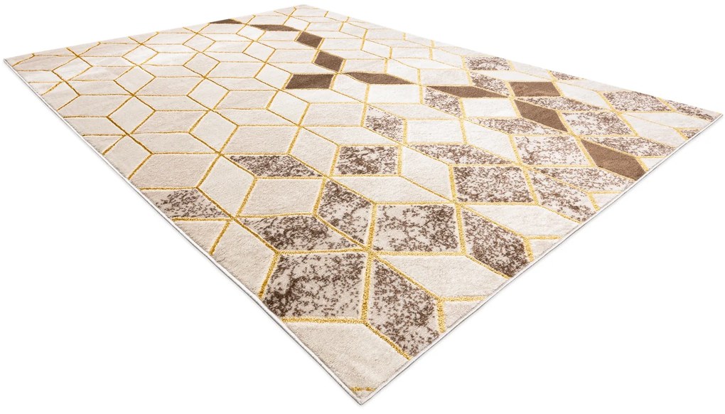 Moderný MEFE koberec B400 vzor kocka,   geometrický  3D - Štrukturálny, dve vrstvy rúna  krémová  / béžová